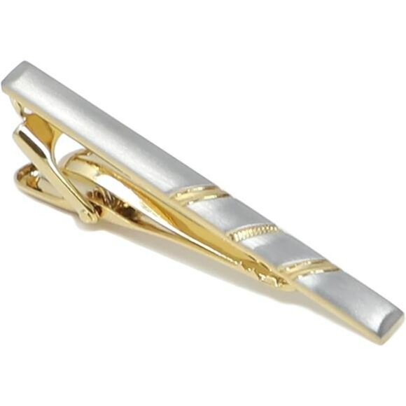 Silver Gold Tie Clip Set for Men Classic Two Tone Tie Bar Gift Box Included - Picture 8 of 8